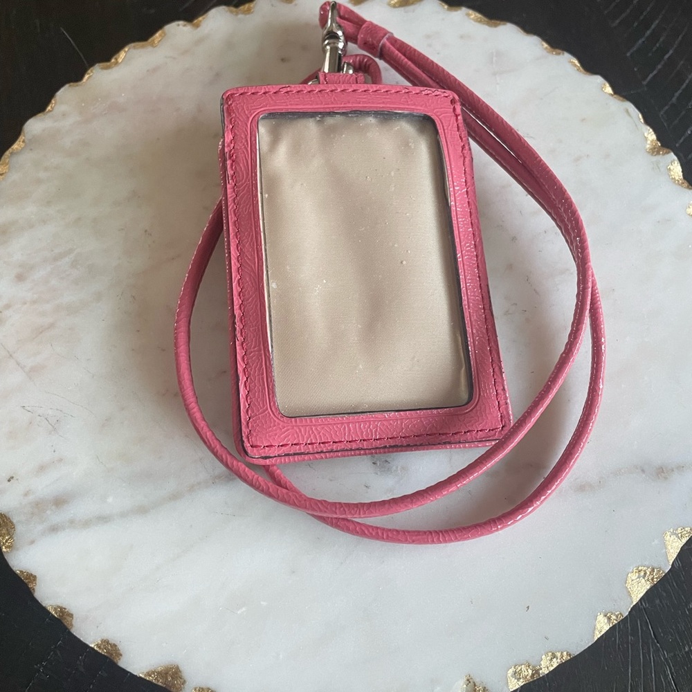 OACH Leather ID Lanyard in Colorblock - IM/Light Khaki/Pink